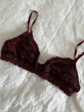 Clo Intimo Lace Bralette ❤️🍷 Burgundy Floral Sheer Lingerie Romantic Chic